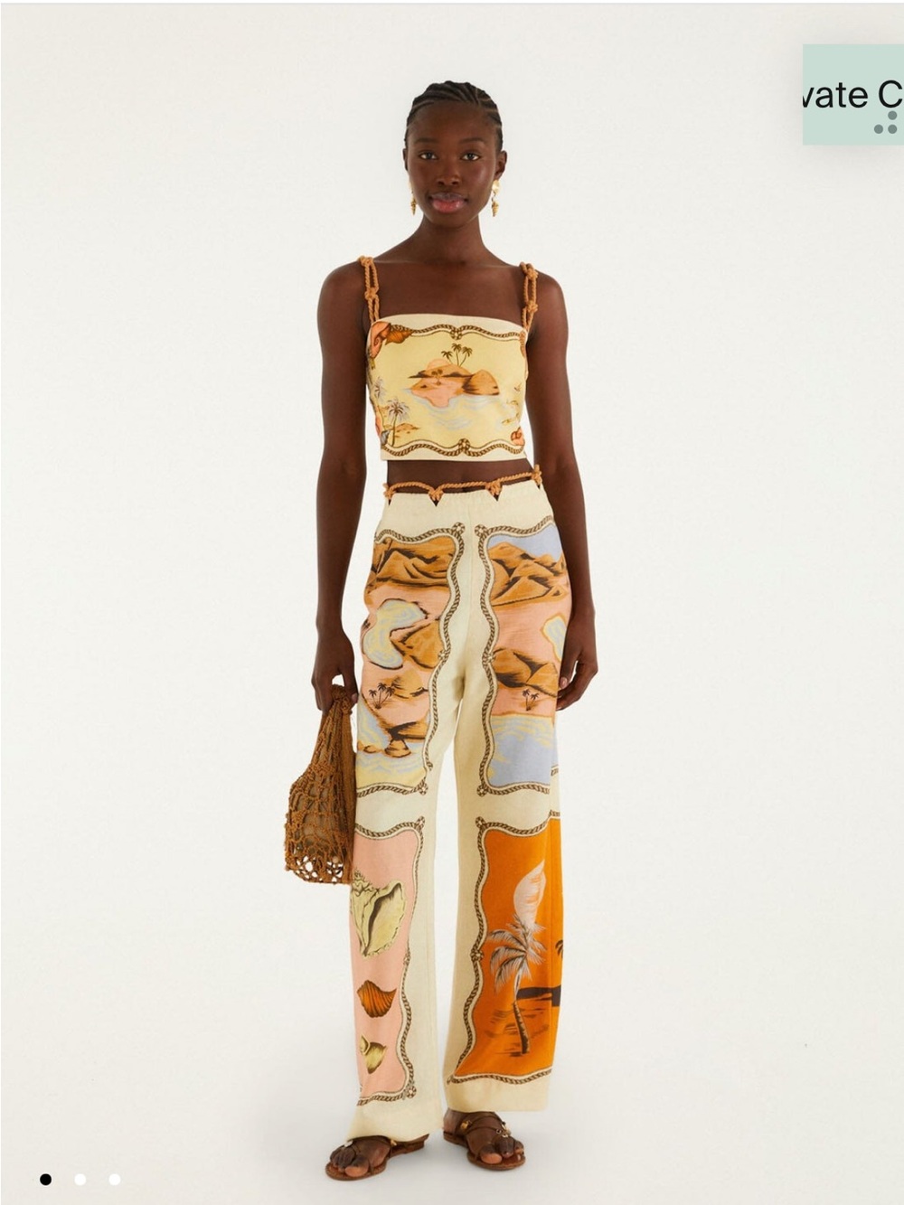 Farm Rio Women's Scenic Print Wide-Leg Pant Set— Yellow Multi